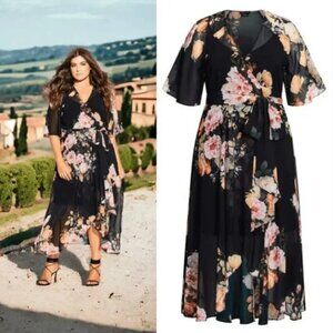 City Chic Tuscan Rose Maxi High-Low Wrap Dress 14